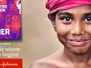 A kid looking to the camera with the SXSW 2017 Interactive Innovation Awards winner badge beside it