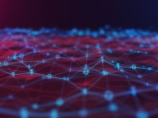 Abstract blue background with neon lines and numbers