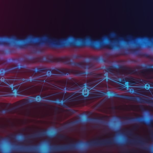 Abstract blue background with neon lines and numbers