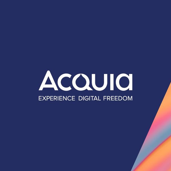 Acquia logo in a blue background