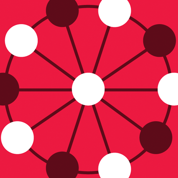 An illustration of a ferris wheel on a red background