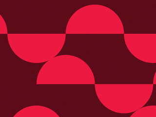 Em um fundo vermelho escuro, metades de c&iacute;rculos se intercalam