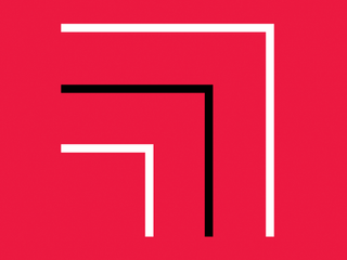A red background with a black line between two white lines