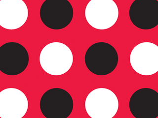 Em um fundo vermelho, c&iacute;rculos brancos e pretos se intercalam