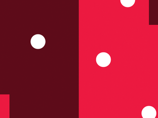 A red background with white circles