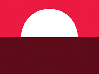 Illustration of a setting sun on a red background