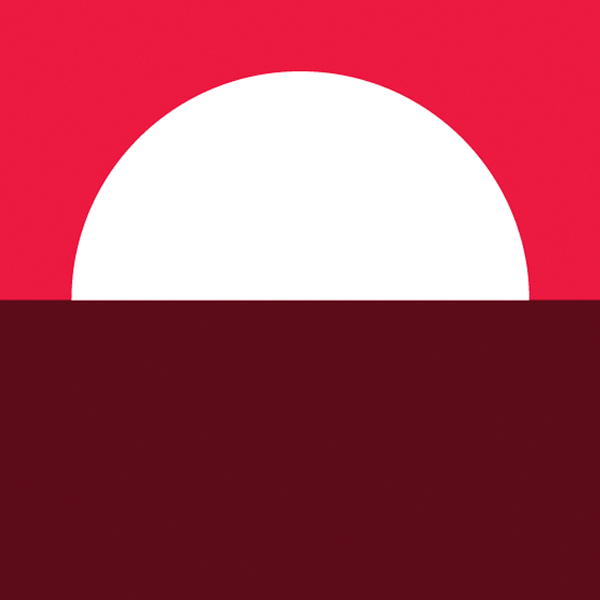 Illustration of a setting sun on a red background