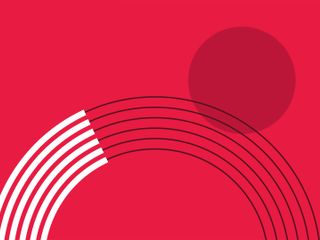 Fundo vermelho com linhas claras e escuras formando um meio c&iacute;rculo