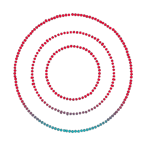 An animation of voice waves colored from red to aquamarine