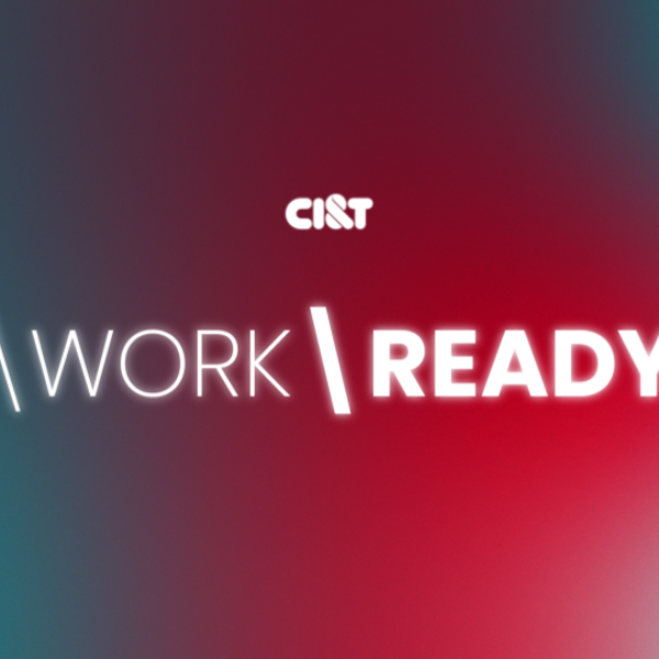Workready title with red and aquamarine gradient background