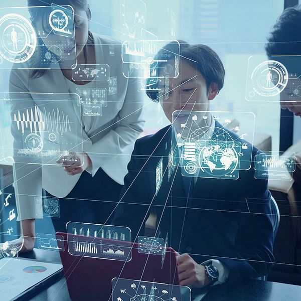 Business people dealing with Ai info