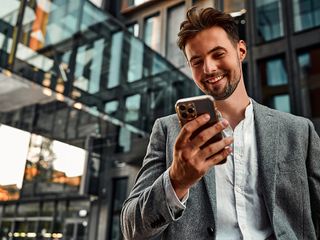 man using banking app