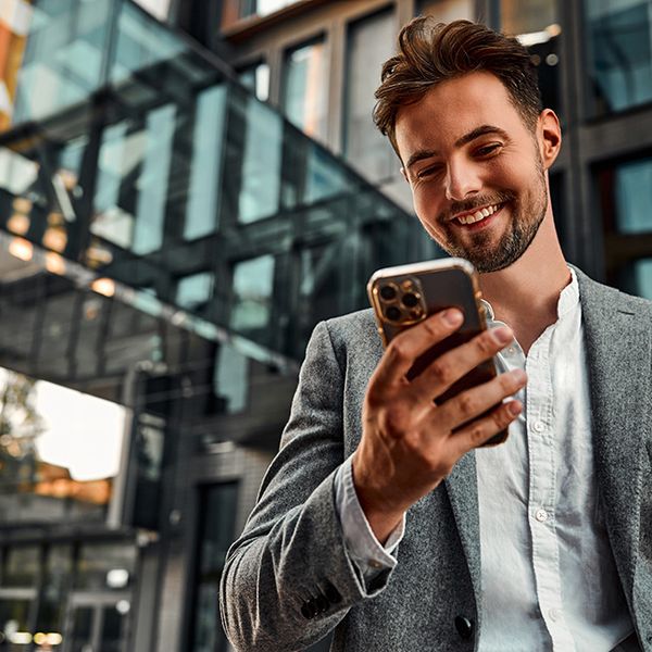 man using banking app