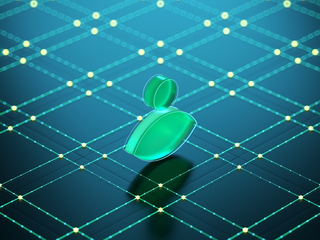 A green grid, with the graphic of a person