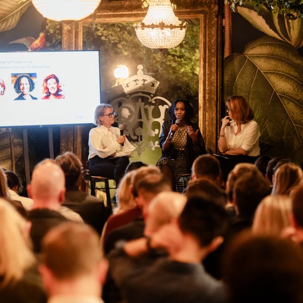 Solange Sobral, Paula Englert and Caroline Daniel on stage at CogX