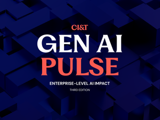 GEN AI PULSE third edition, enterprise-level impact, written in white and coral, on a dark blue background