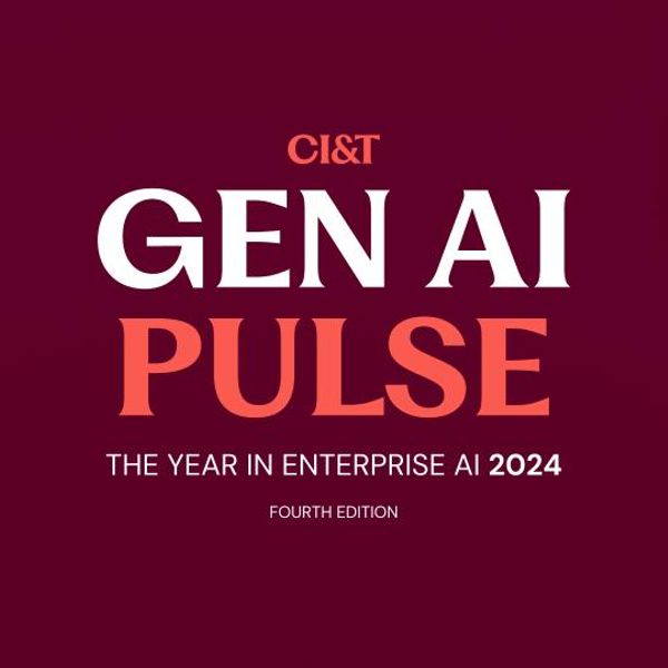 GEN AI PULSE THE YEAR IN ENTERPRISE AI 2024, written with a Dark Red background, and geometric shapes on the background