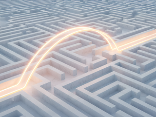 a maze with a light path jumping  through its walls