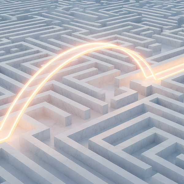 a maze with a light path jumping  through its walls