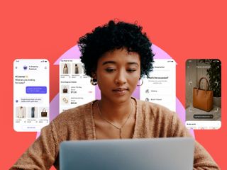 A woman looking at a computer screen while online shopping