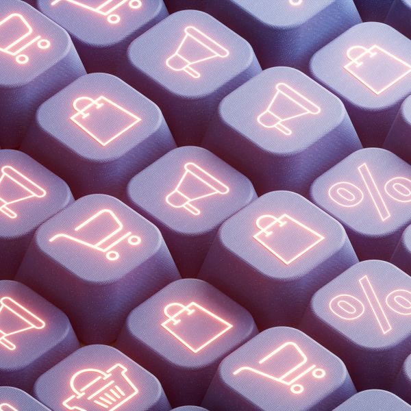 a keyboard with many different retail icons on it