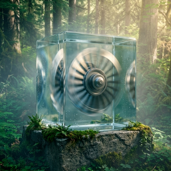 glass cube turbine illusion of speed forest