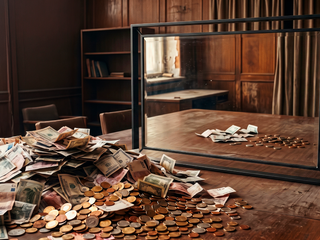 money cents with mirror